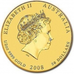 Золотая монета 50 долларов "Лунный календарь 2- Год Крысы" 2008 год 1/2 унции